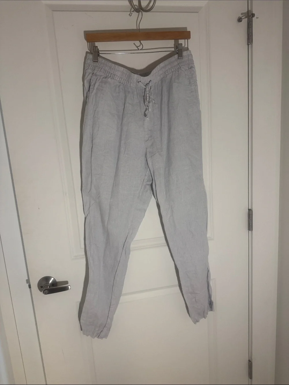 Women's Wide-Leg Drawstring Striped Linen Pants